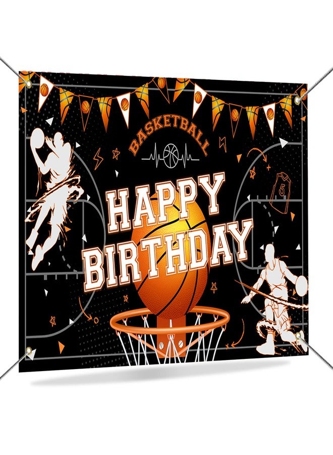 Mocsicka Basketball Birthday Backdrop Banner Game Time Basketball Themed Happy Birthday Decorations for Boys Men Party Supplies 70.8 x 43.3 Inch - Image 1